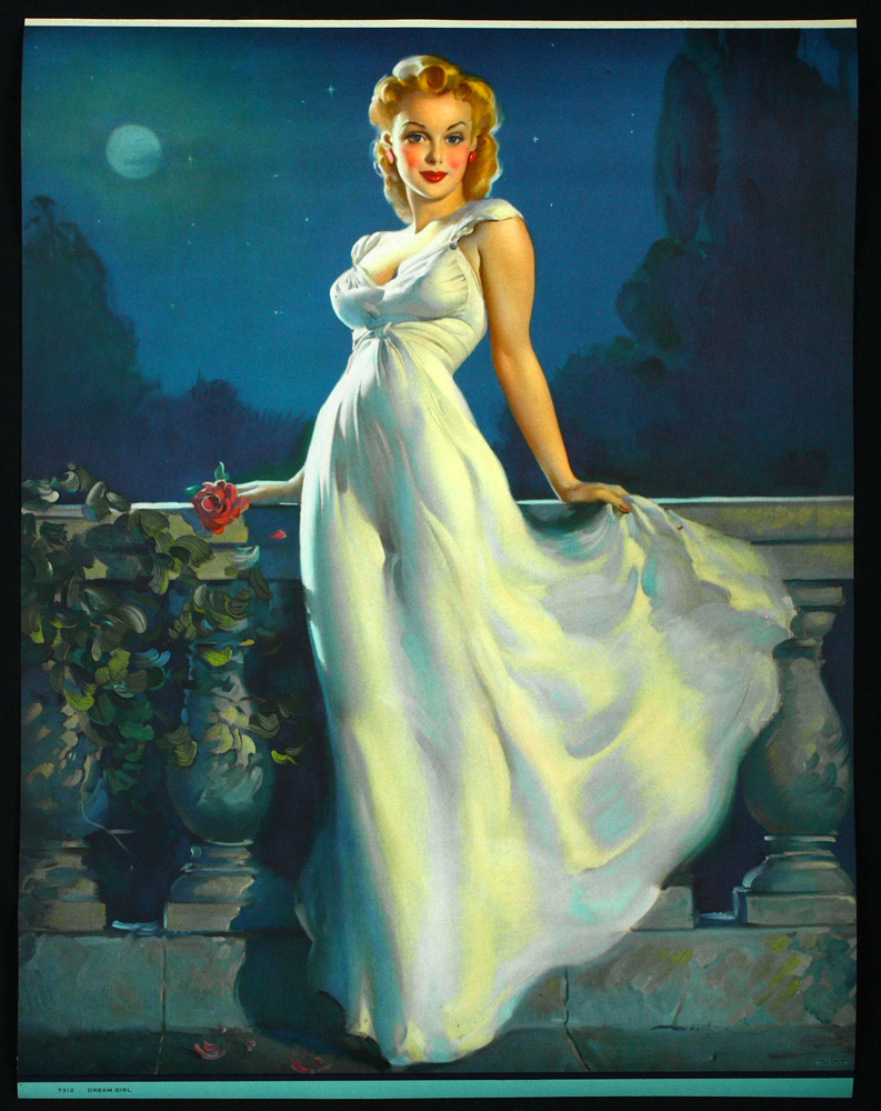 Vintage Art Deco Gil Elvgren Pin Up Poster Moonlit Glamour Dream My